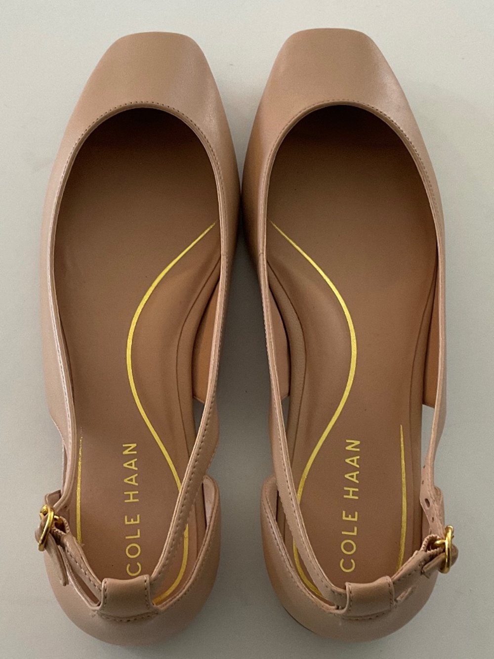 COLE HAAN Bria Cutout Flat Square Toe In Brush Tan Leather Size 9.5 NEW - Picture 6 of 11